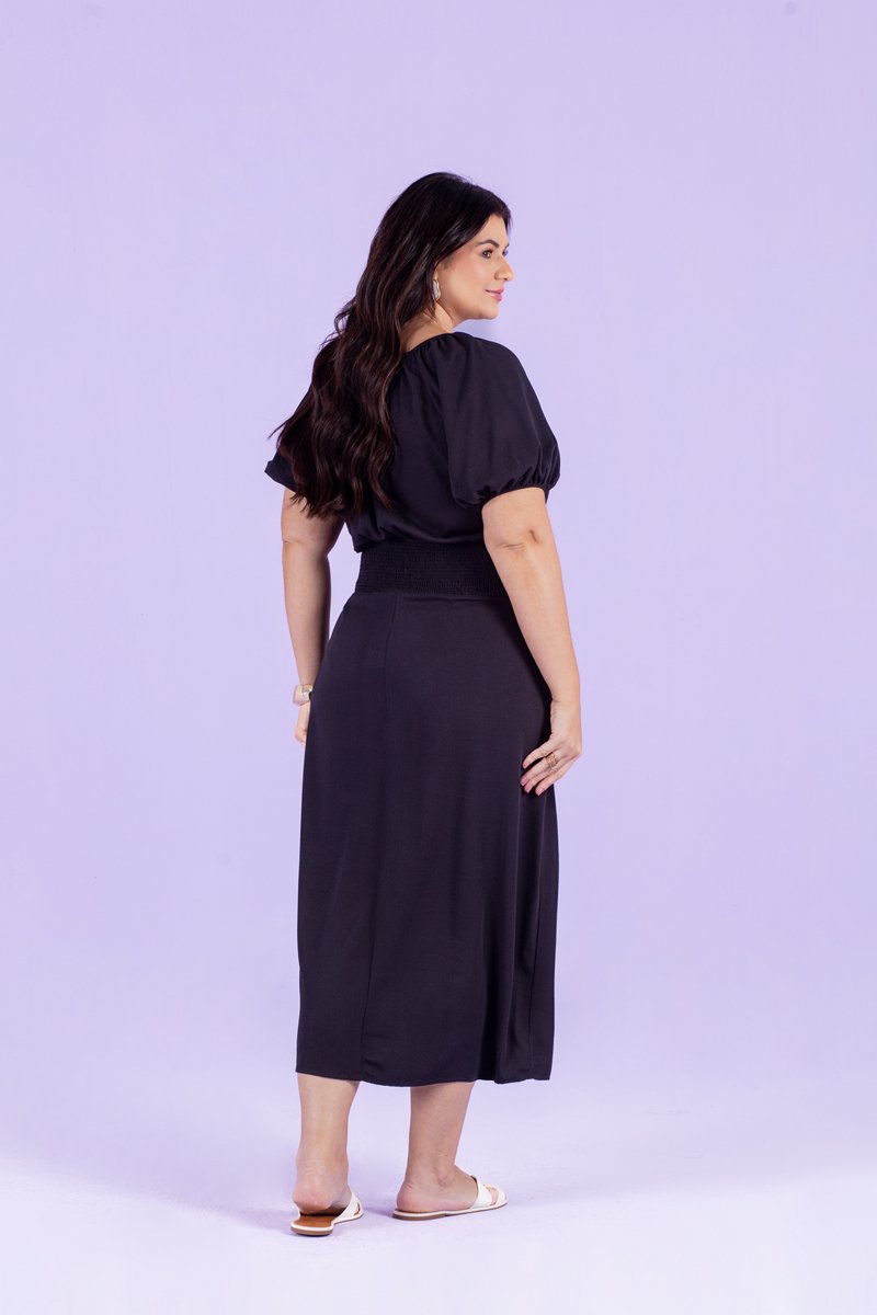 Vestido Plus Size Midi Com Fenda De Visco Jacquard Hadaza