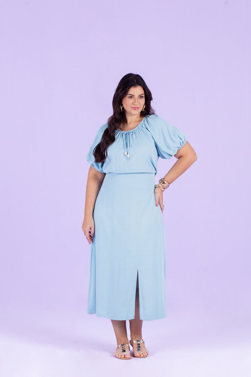 Vestido Plus Size Midi Com Fenda De Visco Jacquard Hadaza