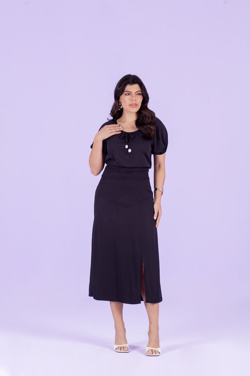 Vestido Midi Com Fenda De Visco Jacquard Hadaza