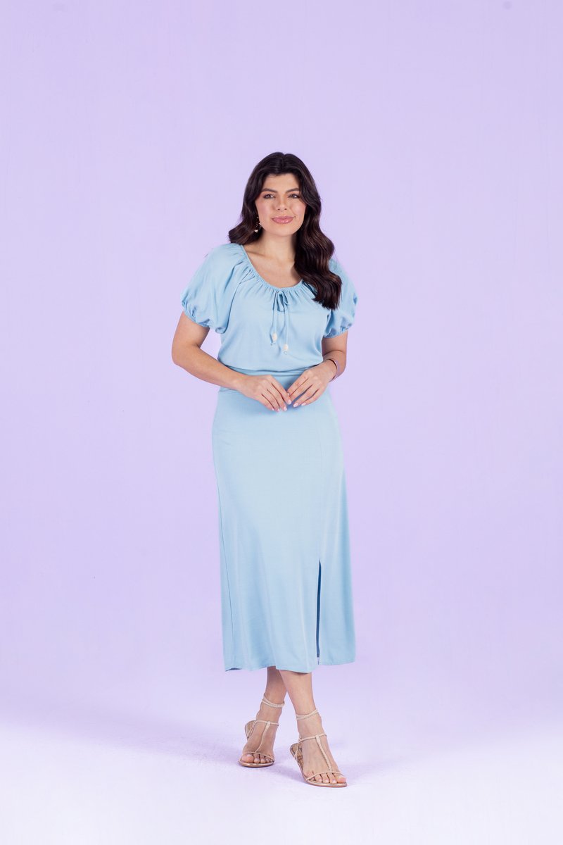 ゆか　0507 Vestido Midi Com Fenda De Visco Jacquard Hadaza