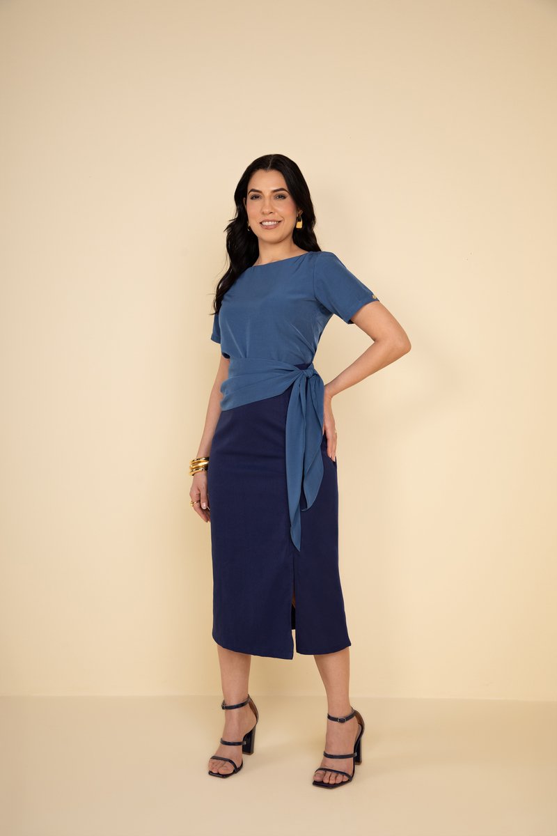 Blusa De Natural Silk Com Faixa Para Amarração Hadaza