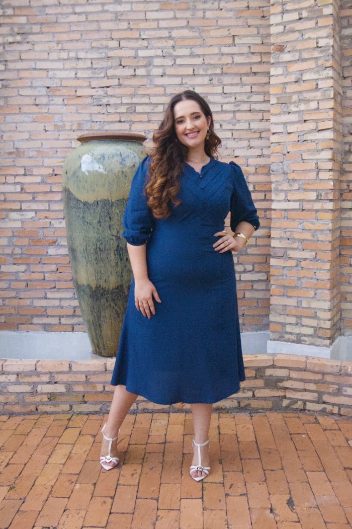 Vestido Plus Size Midi De Manga Tulipa Outlet Hadaza